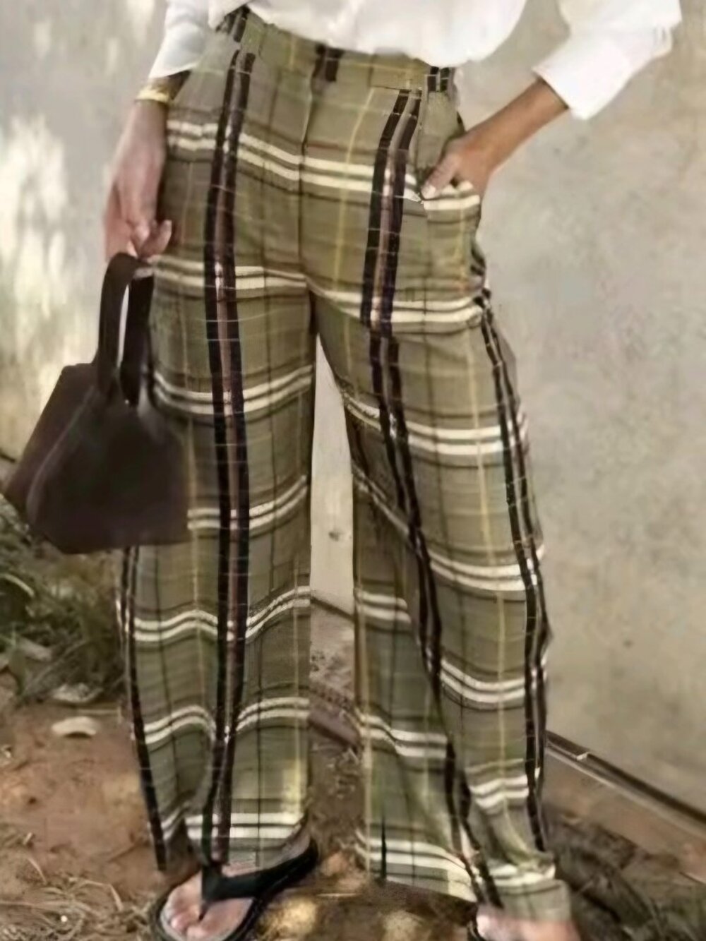 Plaid Baggy Pants Woman Casual Wide Leg Pants for Women Mid Waist Oversize Women